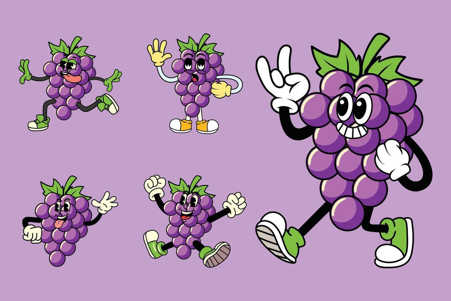 Cartoon grapes in various poses vector