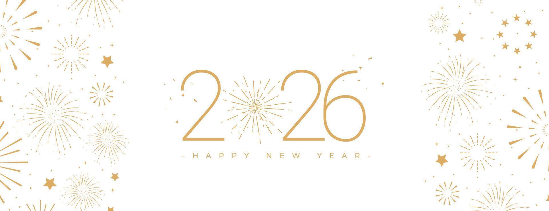2026 New Year Celebration Card Template Gold Text Effect Fireworks Background vector