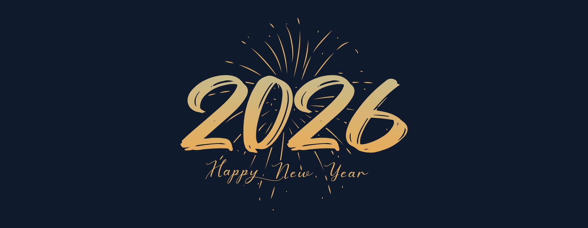 Greeting Card Gold Text Fireworks 2026 Happy New Year Celebration vector