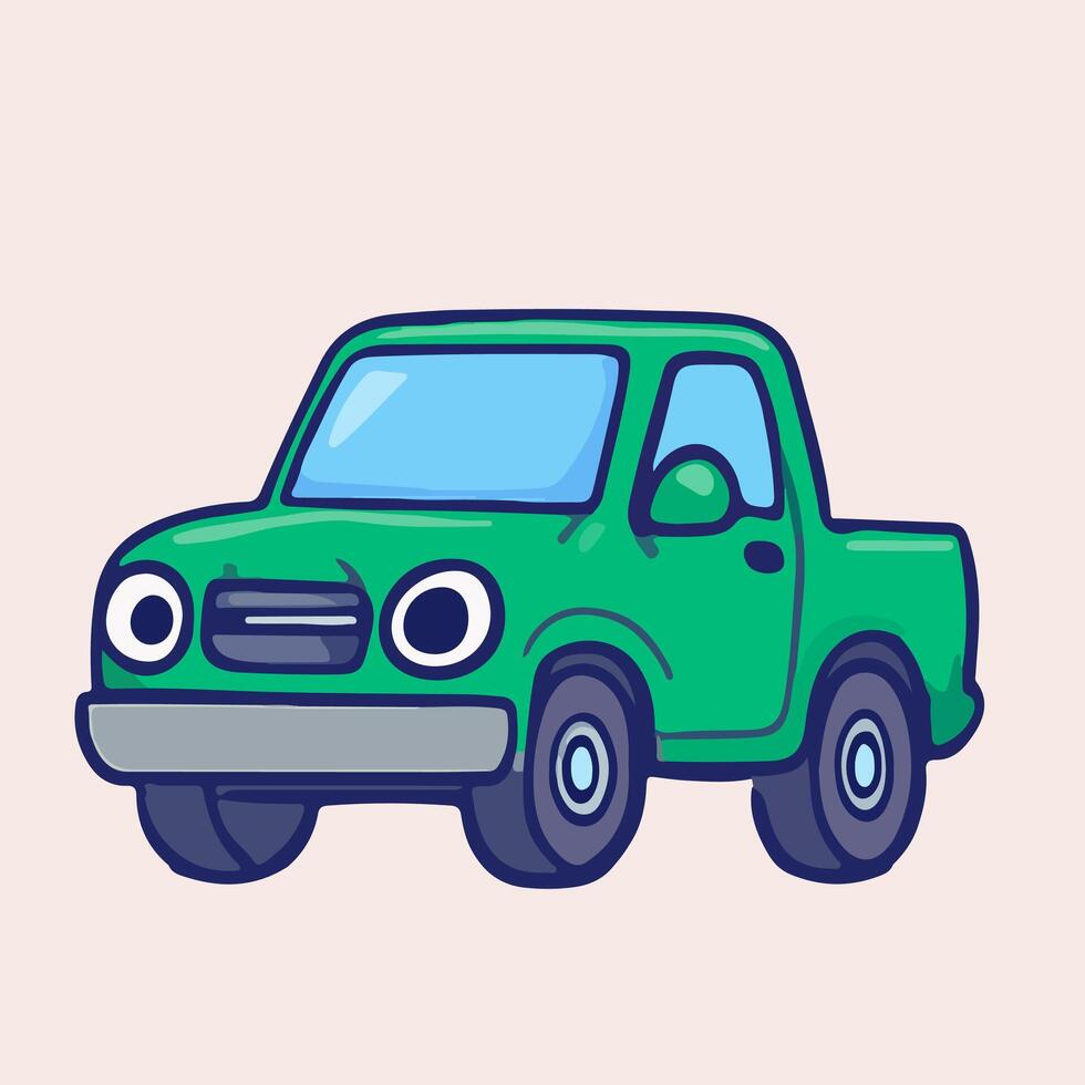Pick Up Green Car Cute vector