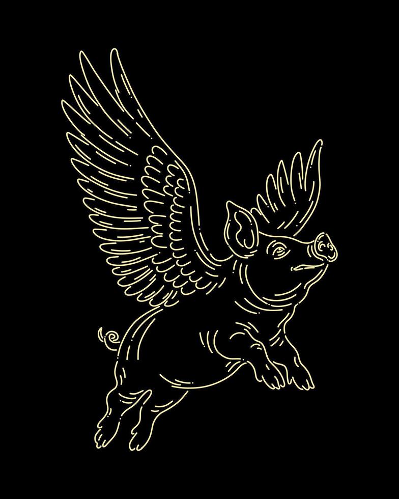 Winged pig outline clip art illustration wings pork flying isolated editable vector