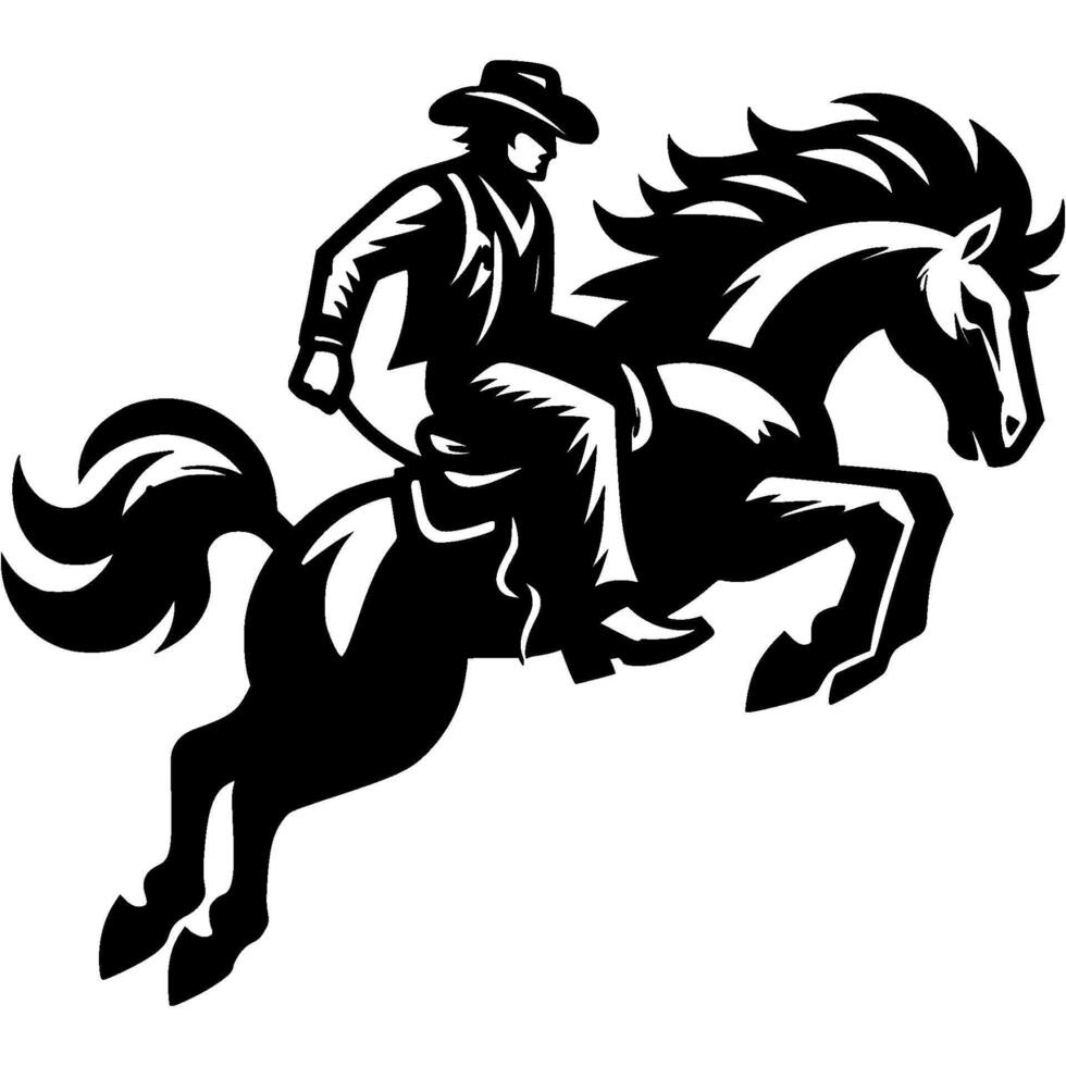 Cowboy in hat tames wild stallion mustang horse vector
