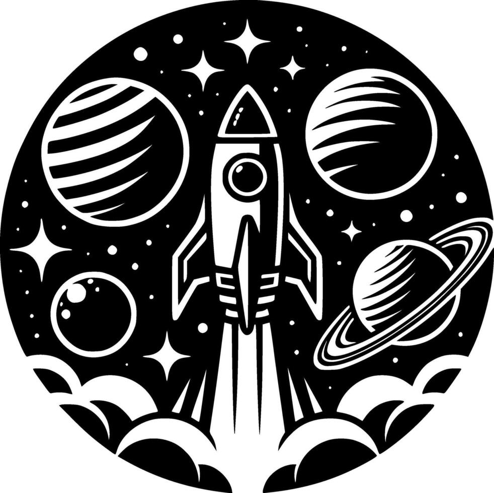 Rocket taking off outer space planet vector