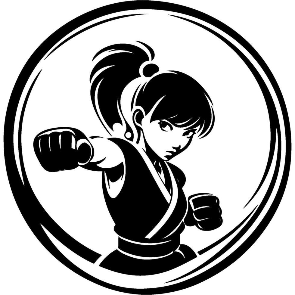 Confident karate girl in a fighting stance vector