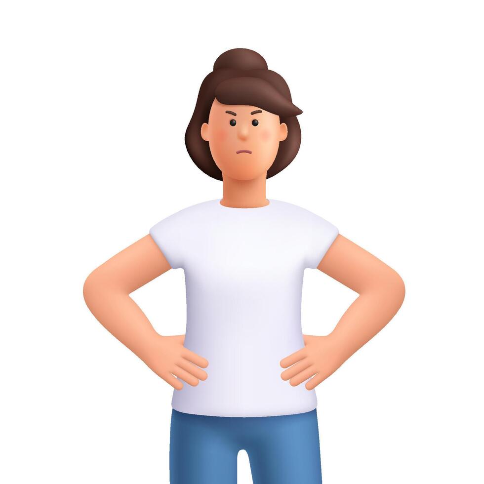 Angry cartoon woman with hands on hips vector