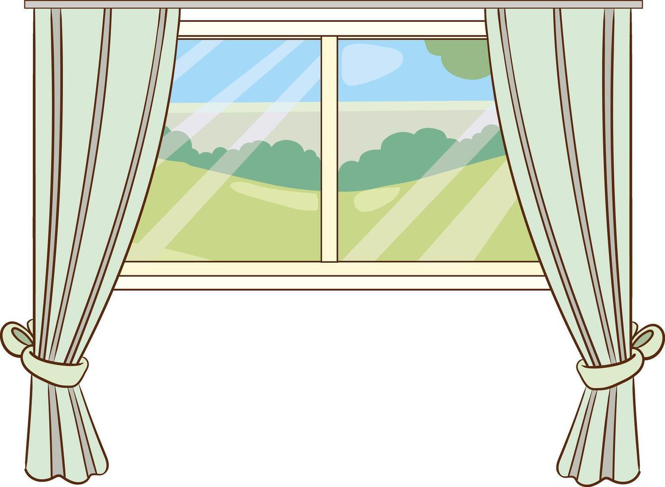 window illustration with curtains isolated on a white background, , flat design, animation design, simple flat 2D icon, minimalist design, clip art vector