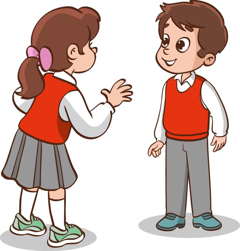 Two animated children talking together vector