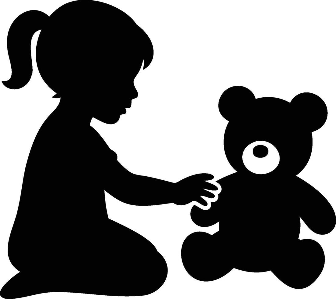 Girl Playing with Teddy Bear Silhouette vector