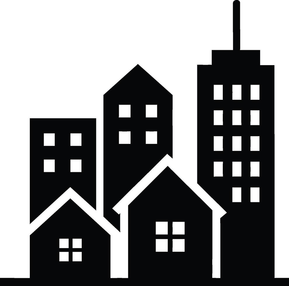 Cityscape with Urban Buildings and Houses Silhouette vector