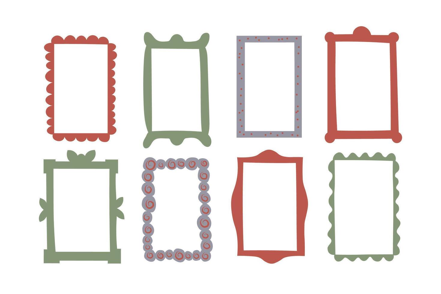 Funny coloured frames borders for text on isolated background. Hand drawn festive framing. Design elements for edging, congratulating of holidays, invitation, New Year, birthday, flyer, card vector