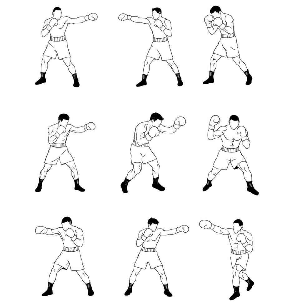 Boxing Outline Illustration Collection Set vector