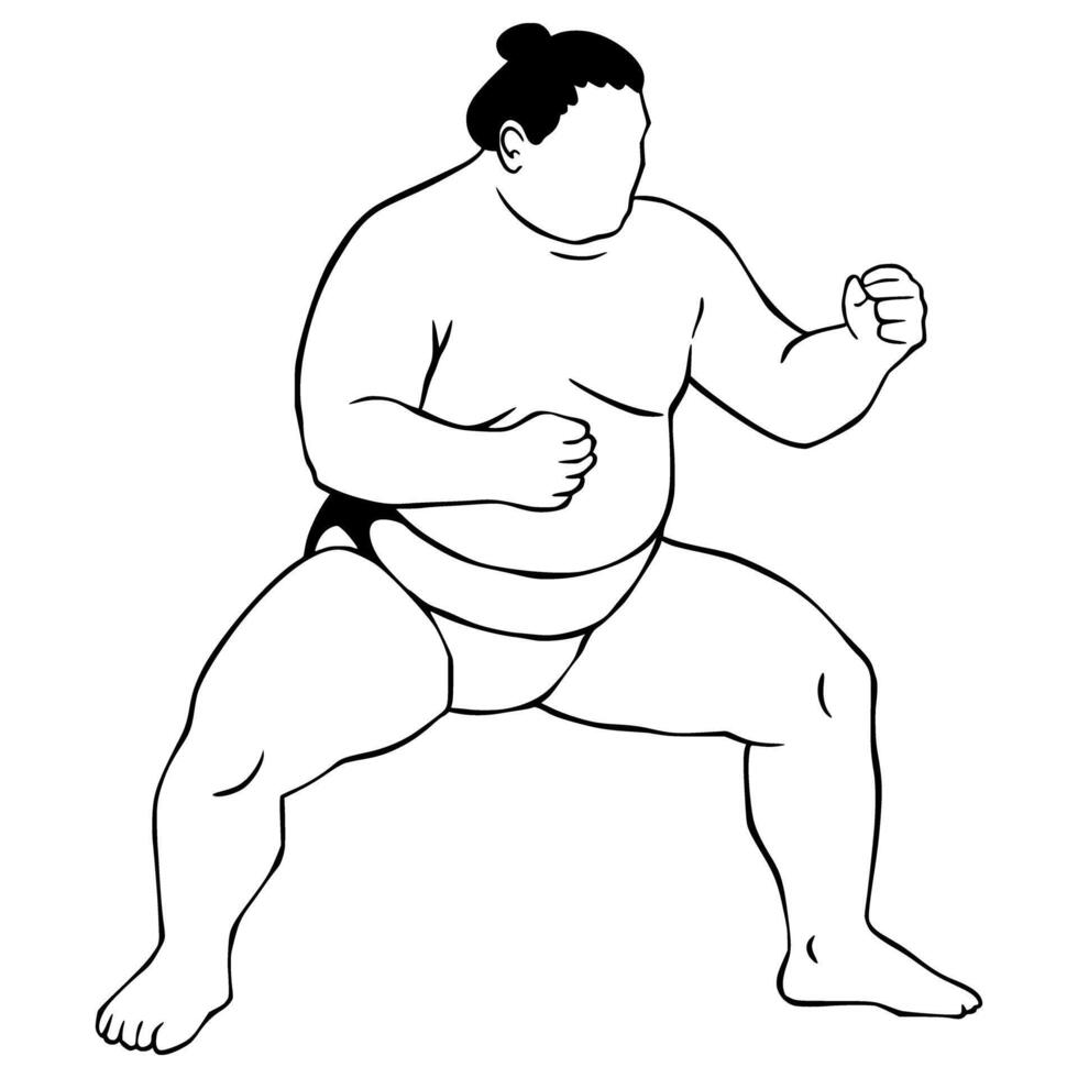 Sumo Outline Illustration Traditional Japan Character Sport vector