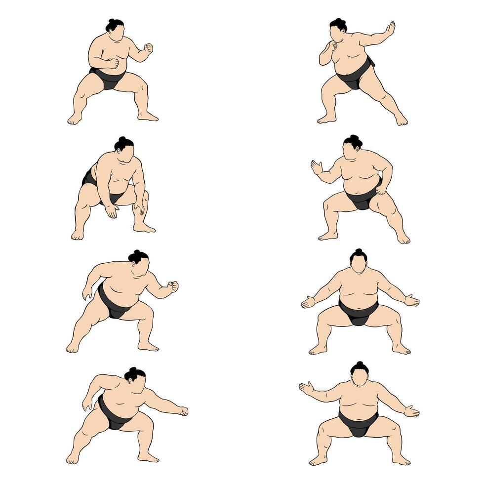 Illustration of sumo wrestlers in stances vector
