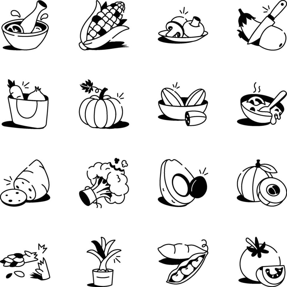 Pack of Organic Vegetables Drawing Icons vector