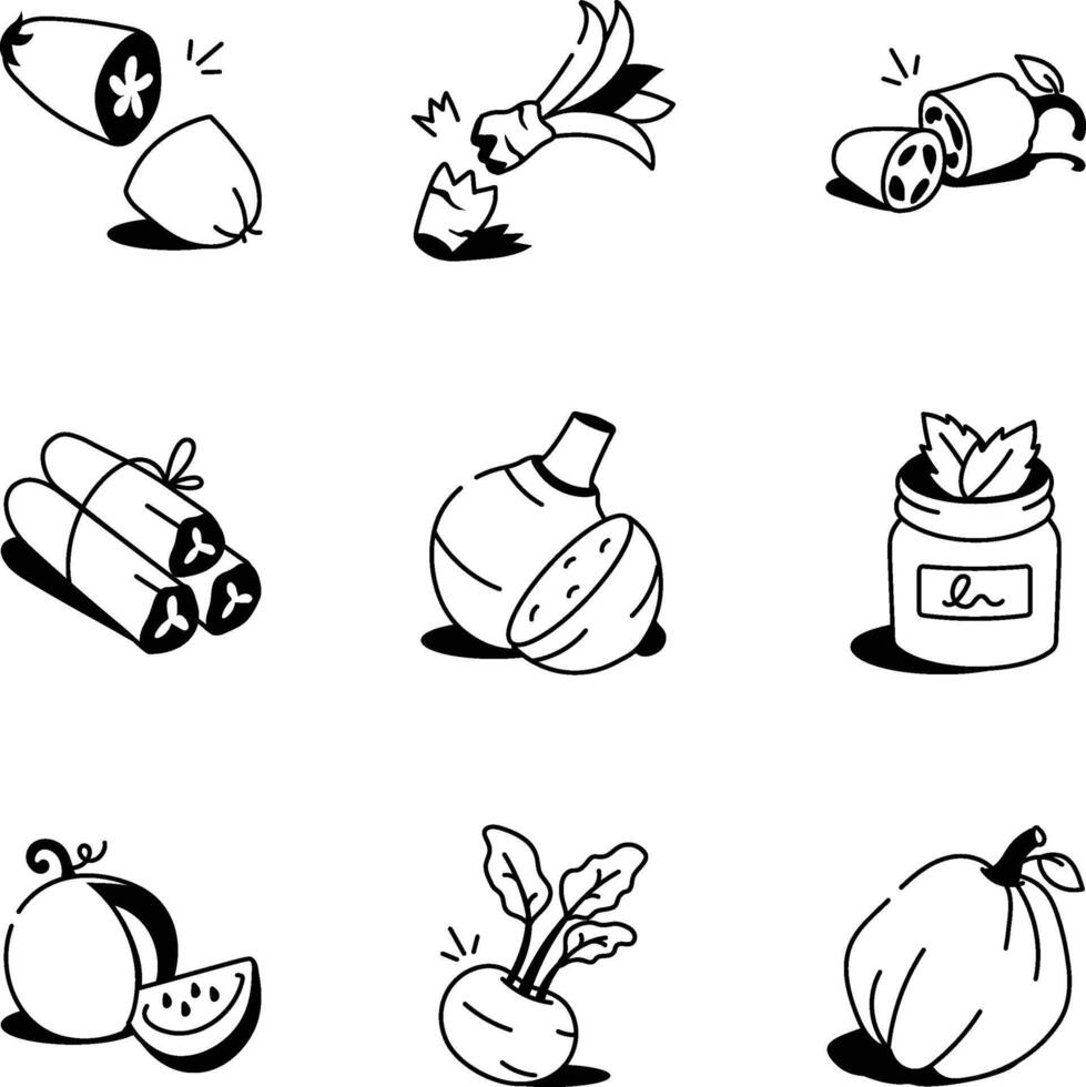 Set of Healthy Vegetables Doodle Icons vector