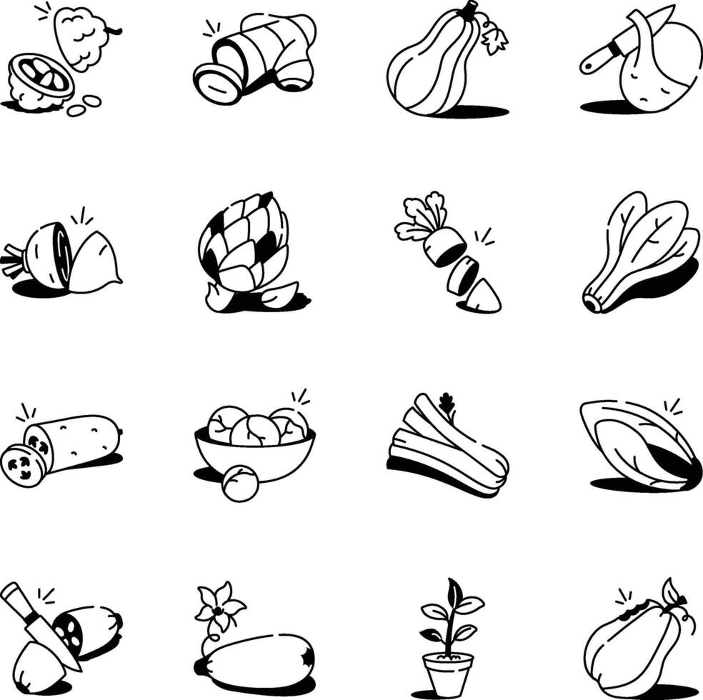 WebSet of Leafy Vegetables Sketchy Icons vector