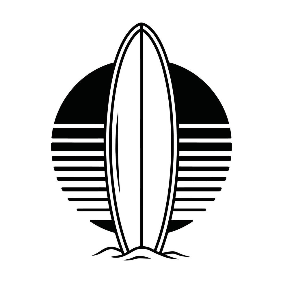 Surfboard silhouette sunset beach summer ocean wave vector