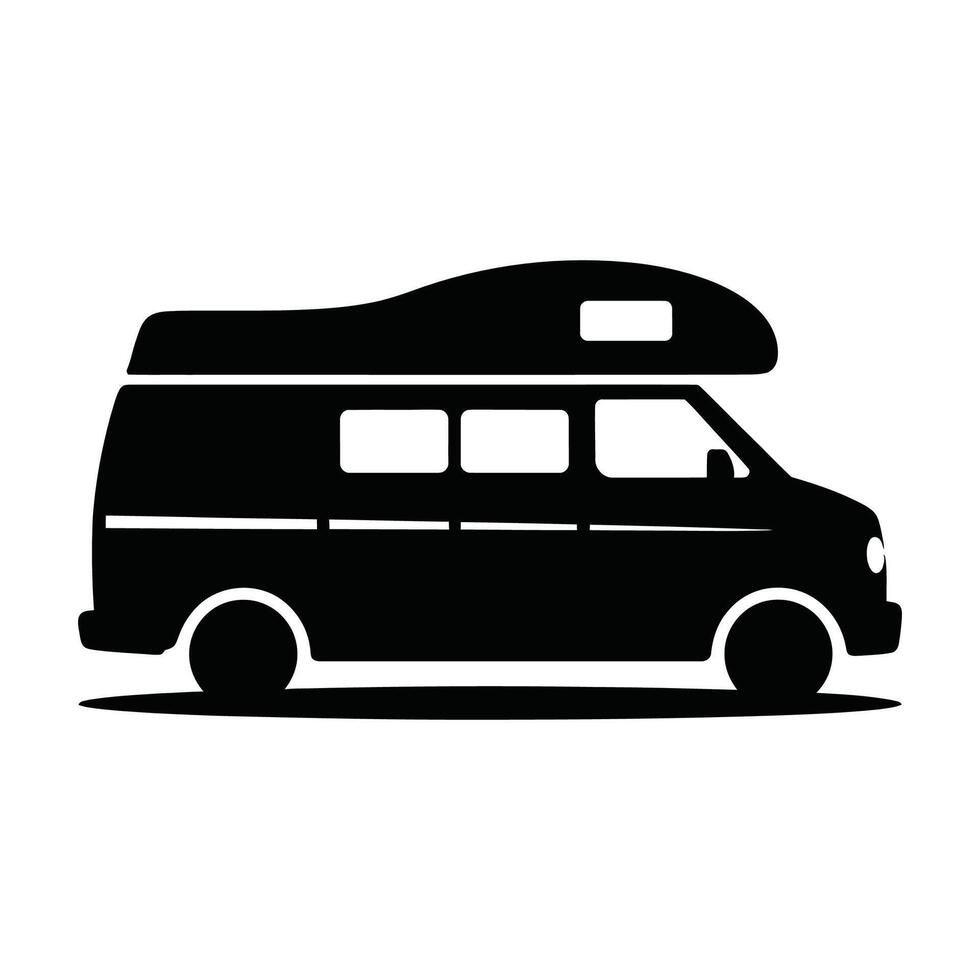 Black silhouette camper van travel adventure vehicle vector