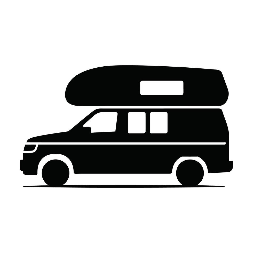 Black silhouette camper van with roof top tent vector