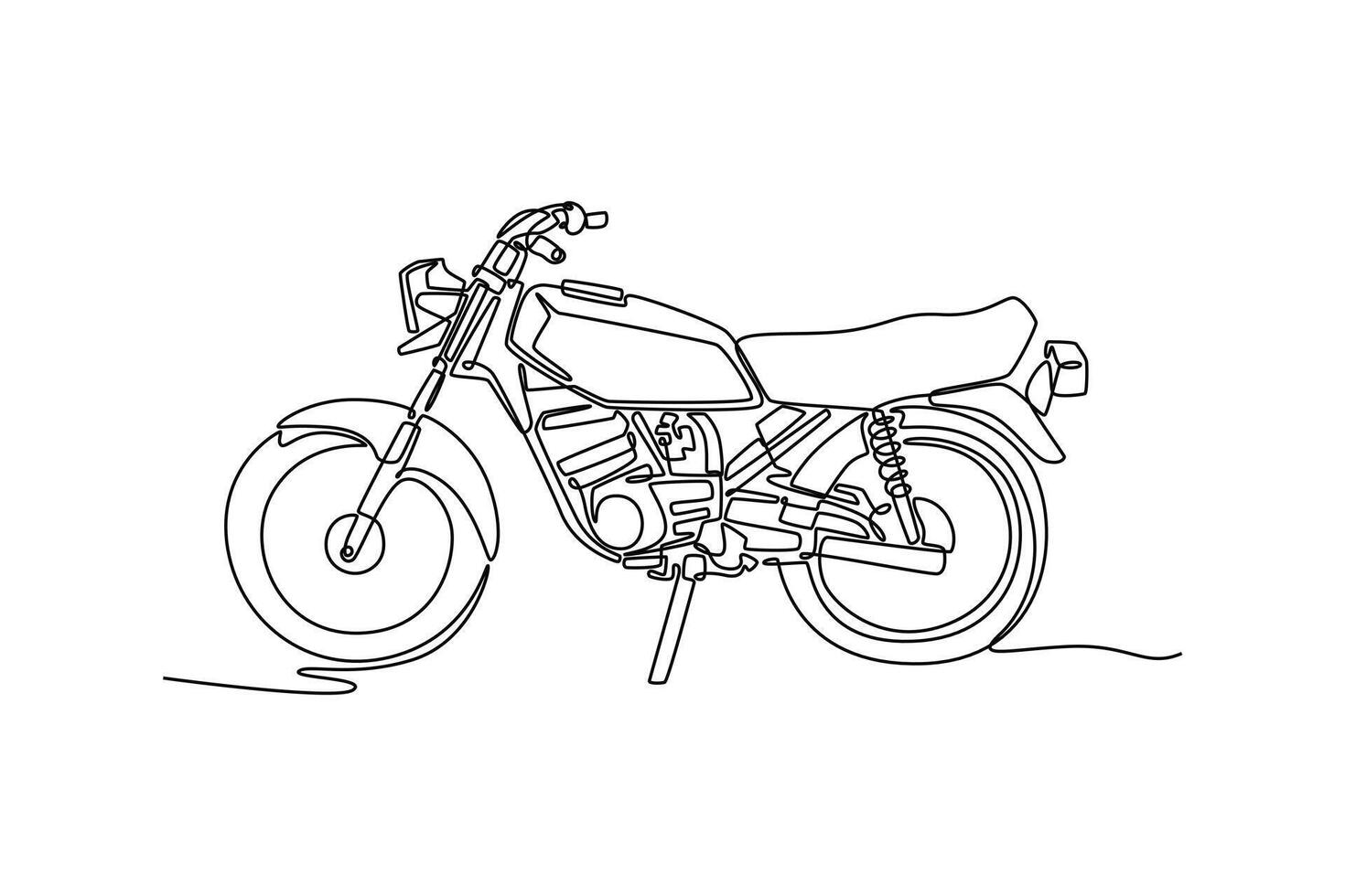 Continuous one line drawing side view of vintage motorbike on white background. Asian urban citizen motorcycle for commuting daily routine activity. Single line draw design graphic illustration vector