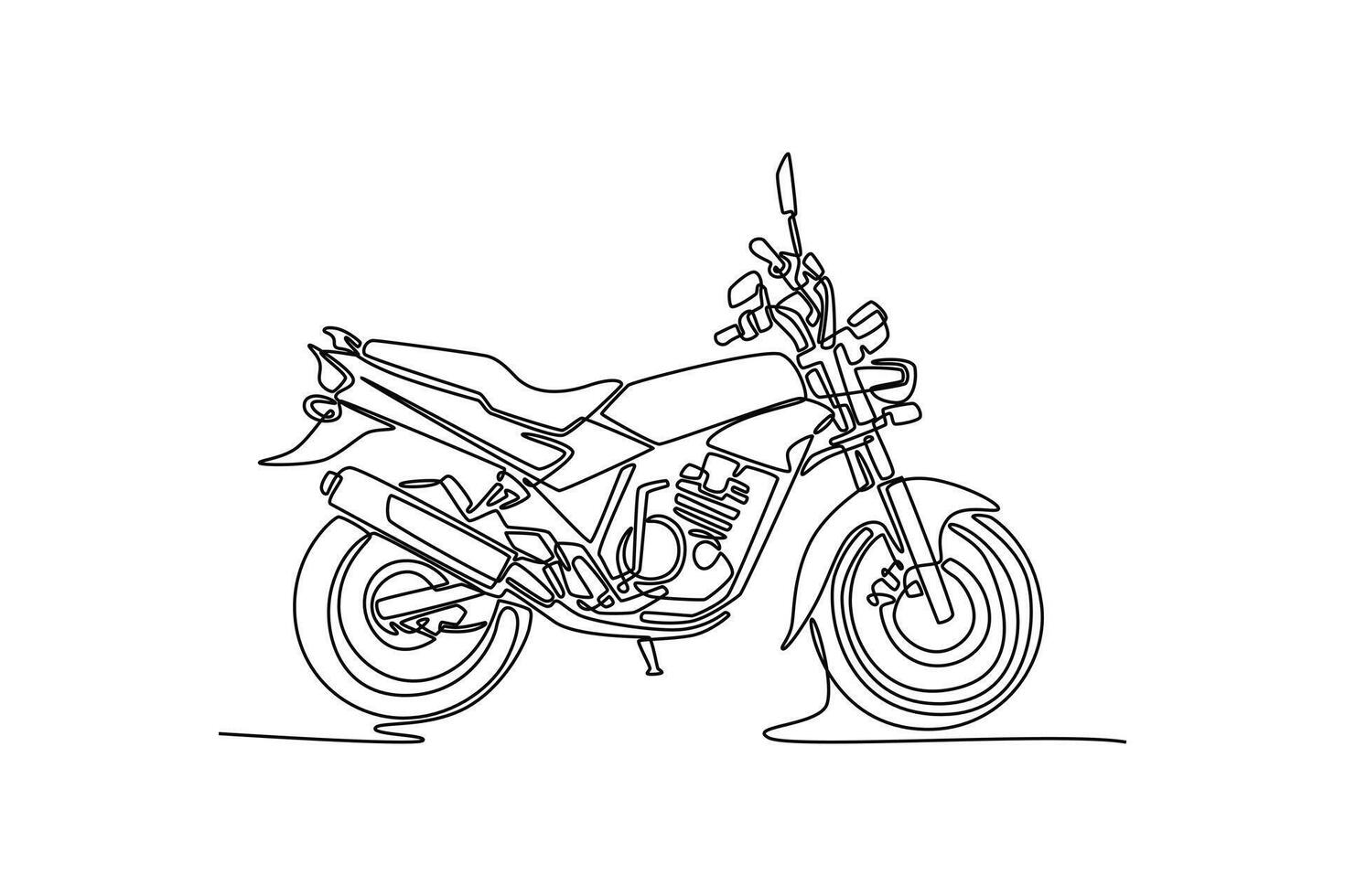 Continuous one line drawing side view of classic motorbike on white background. Asian urban citizen motorcycle for daily routine activity, delivery. Single line draw design graphic illustration vector