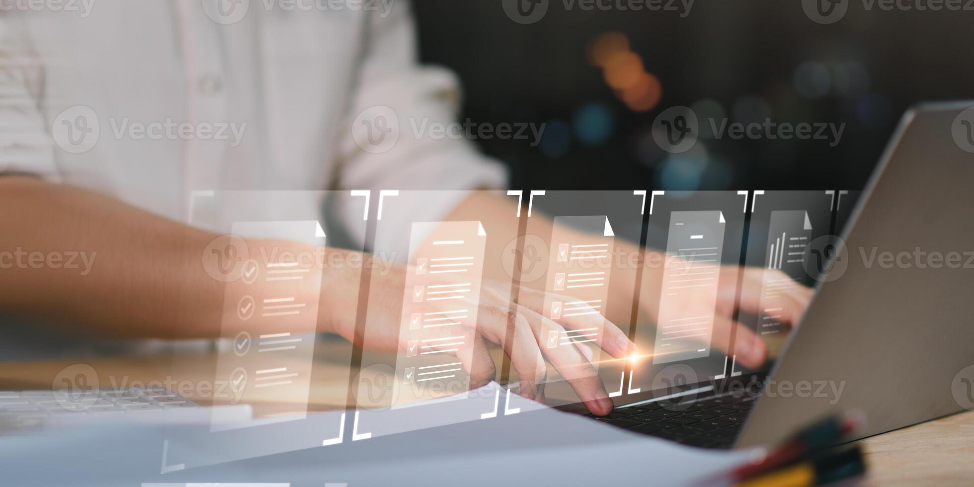 company articles of association Terms and Conditions, regulations and legal advice, corporate policy,Businessman showing online document validation icon, Concepts of practices and policies photo