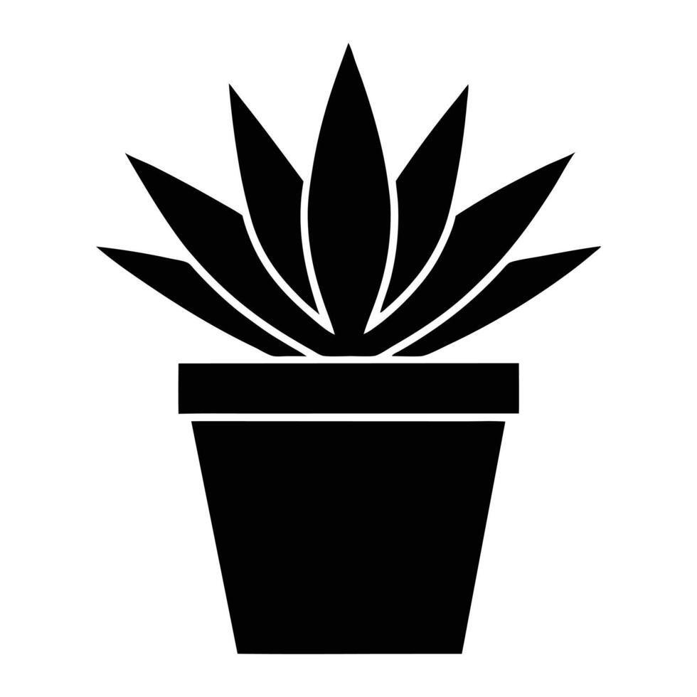 a black and white illustration of a plant in a pot white background. vector