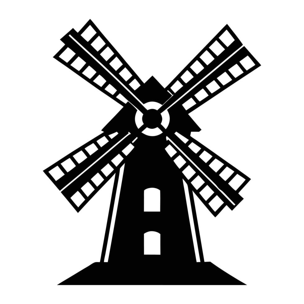 a black and white silhouette of a windmill vector