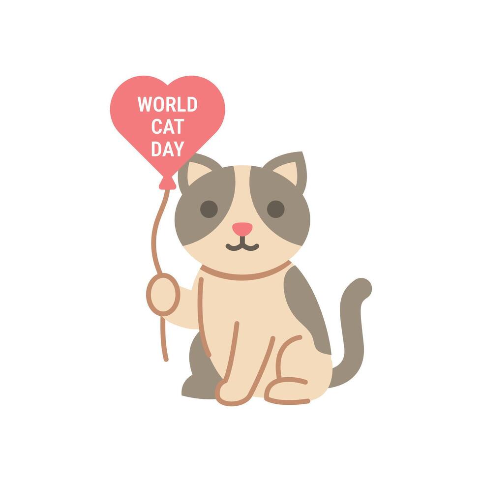 A cute cat holding a heart shaped World Cat Day balloon vector