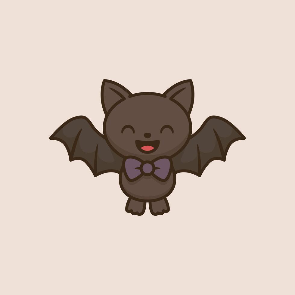 Smiling Halloween bat with purple bow tie cartoon illustration vector