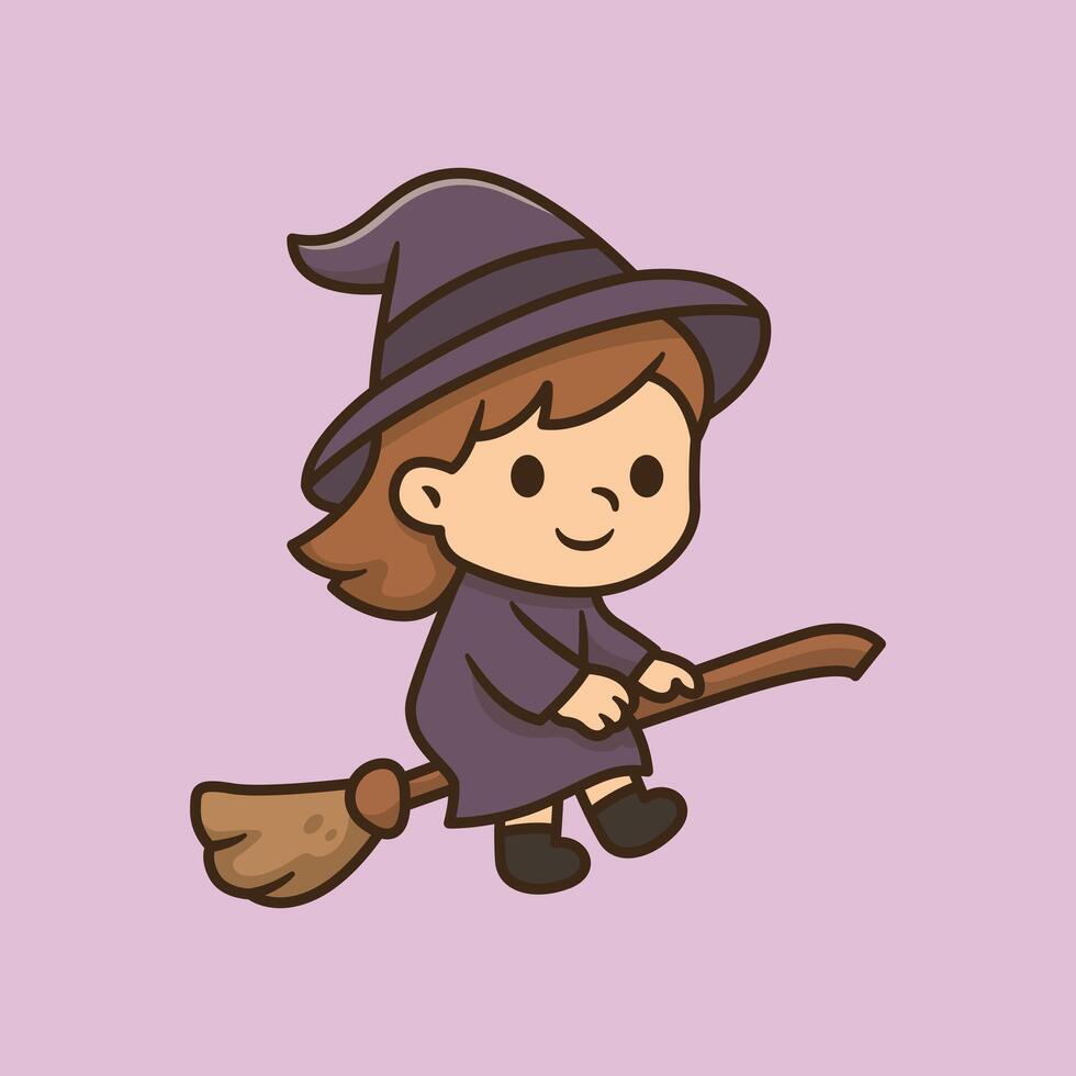 Adorable little witch flying on a broomstick. Perfect for Halloween. vector