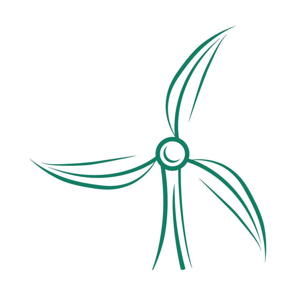 A stylized wind turbine with leaf-like blades, representing green renewable energy, sustainability, and eco-friendly technology vector
