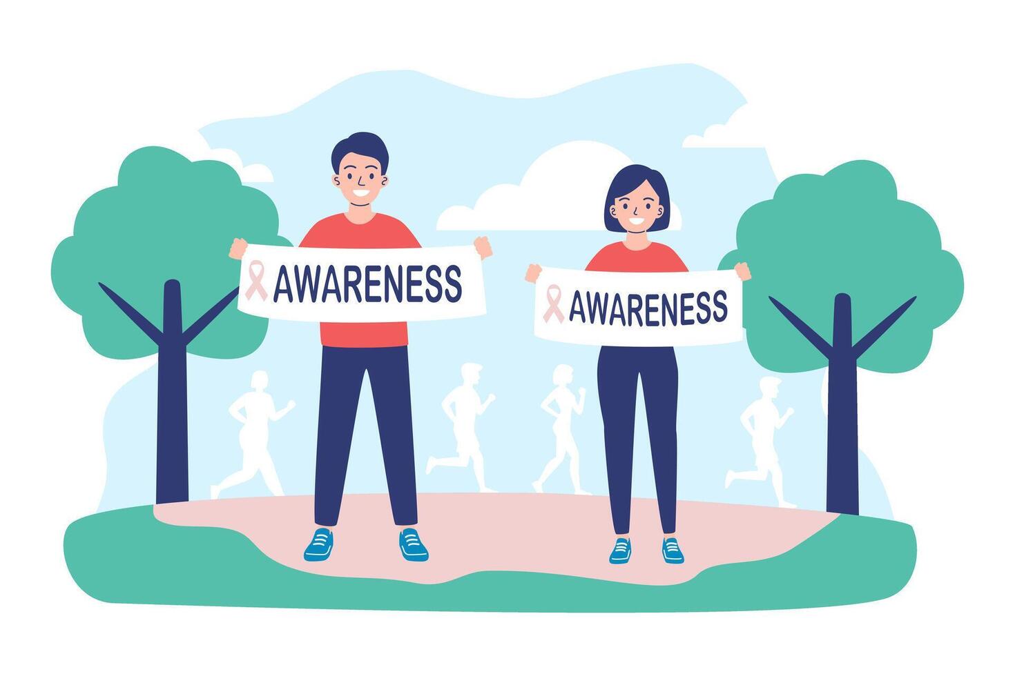 Two people promoting awareness with signs vector