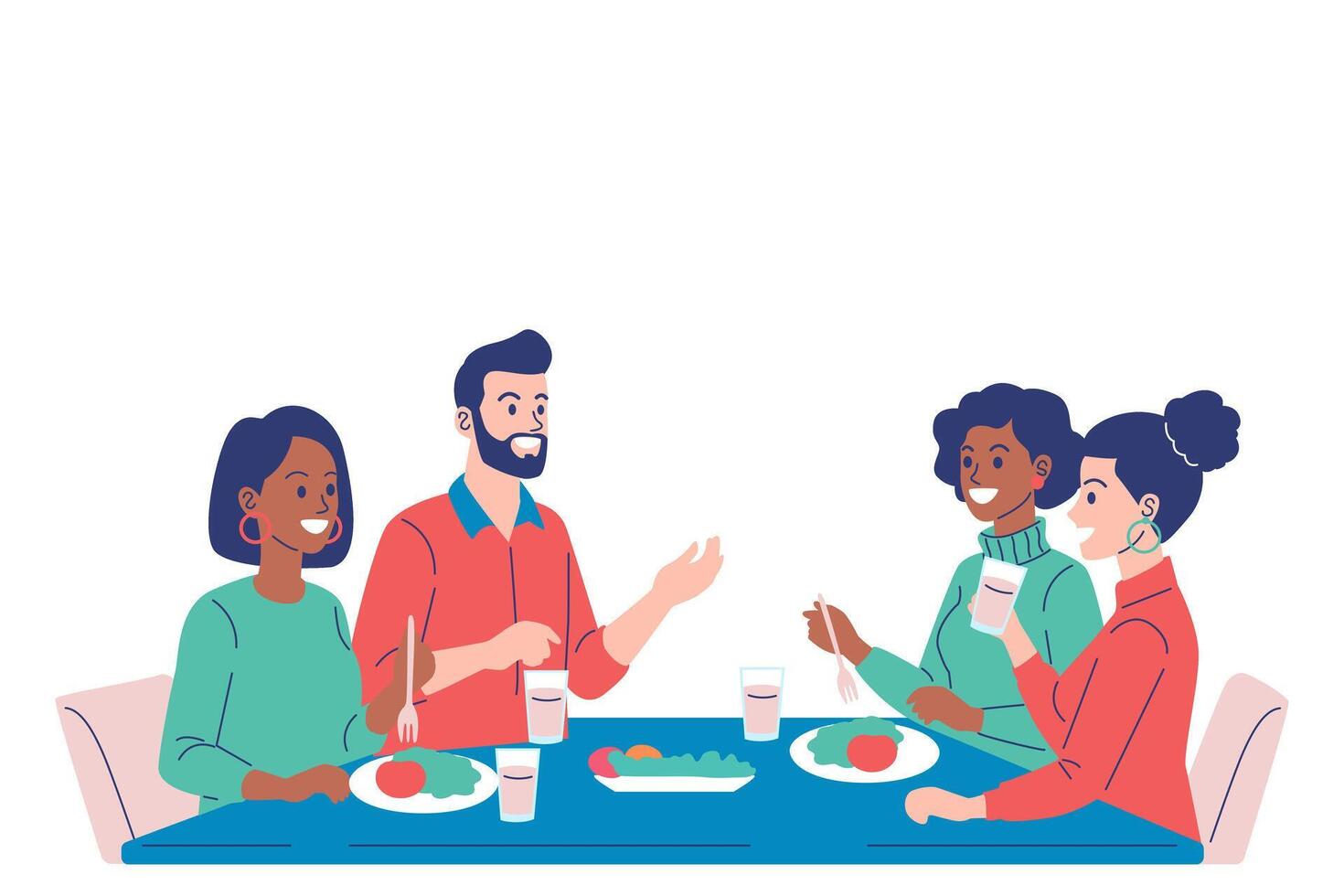 Friends dining together at a table vector