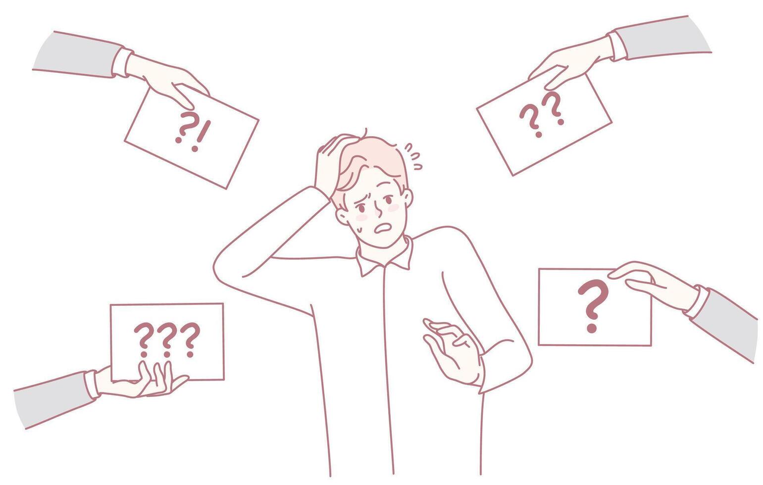 Person stressed by multiple questions vector