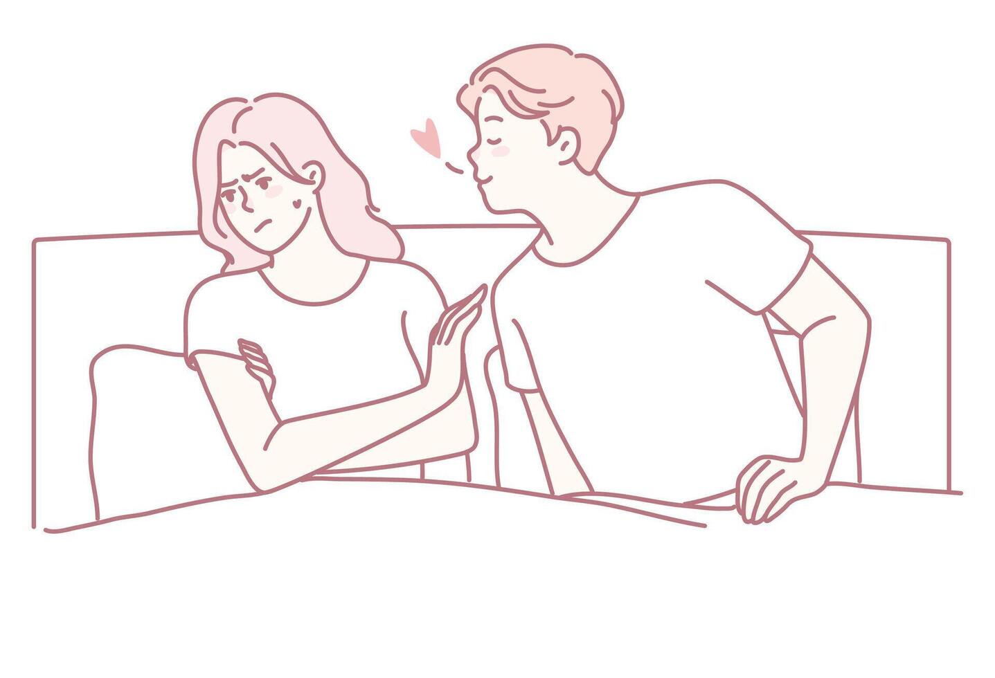 Couple in bed showing mixed emotions vector