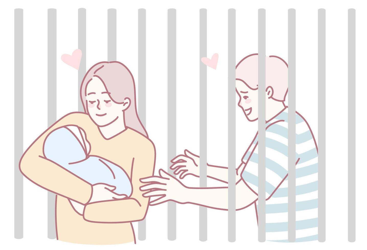Parent interaction with newborn across bars vector