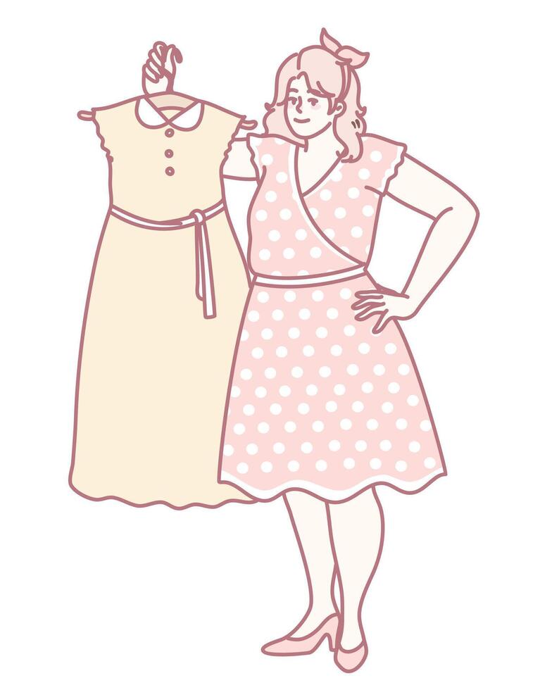 Woman holding two dresses vector