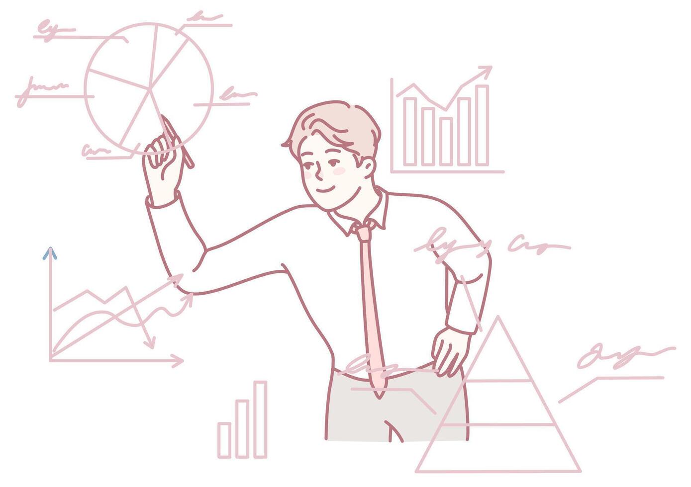 A Business Analyst presents key data insights effectively through graphs and charts vector