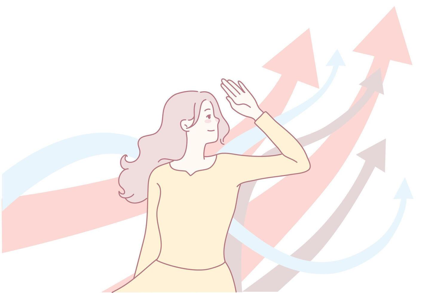 Empowering Growth A Woman Surrounded by Rising Arrows and Waves Symbolizing Success vector