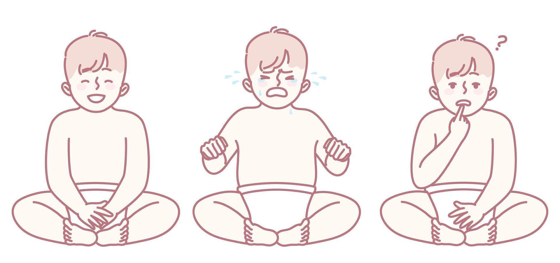 Expressions of a Baby Joy, Crying, and Curiosity in their Emotional Development Journey vector
