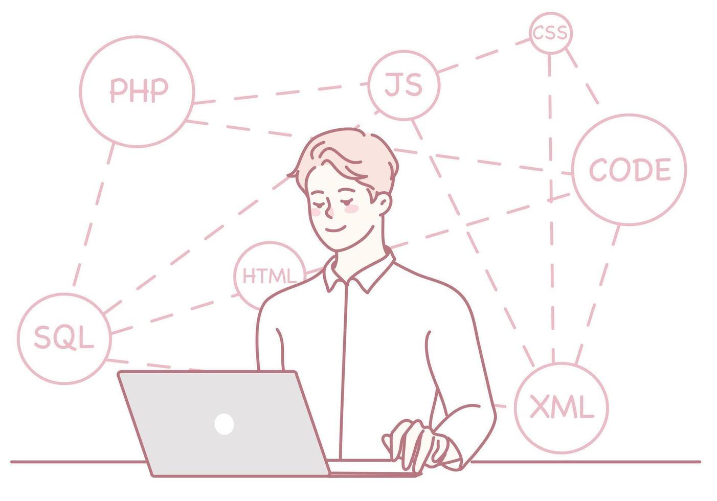 A Developer Engaged in Various Types of Code and Diverse Programming Languages Each Day vector