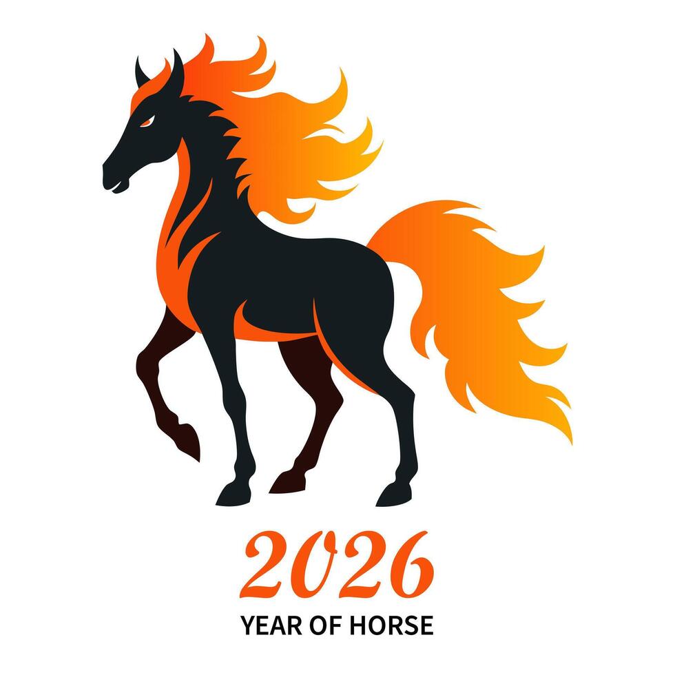 Cartoon Fire Horse is a symbol of the 2026 Chinese New Year. vector