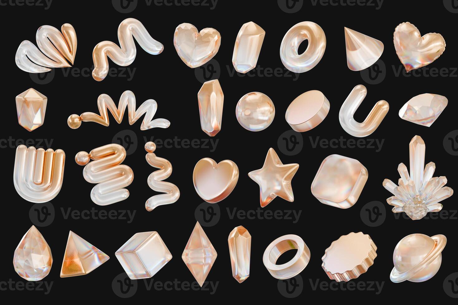 Gold and Clear Object geometry shape set isolated background 3d rendering photo