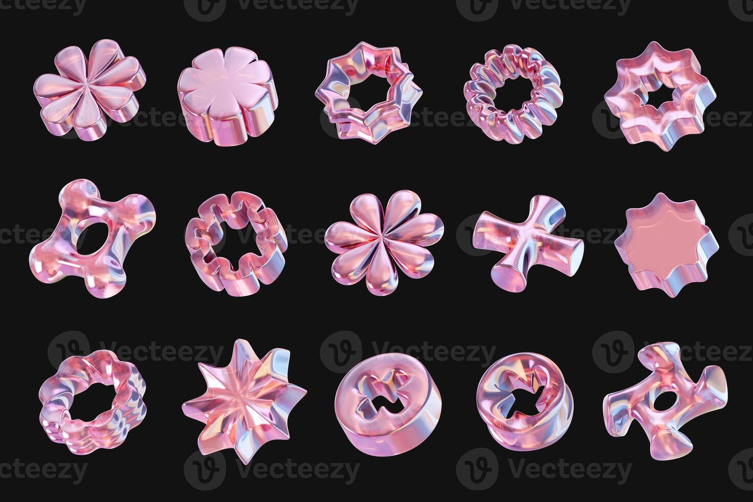 Holographic pink element object set pack isolated background 3d rendering photo