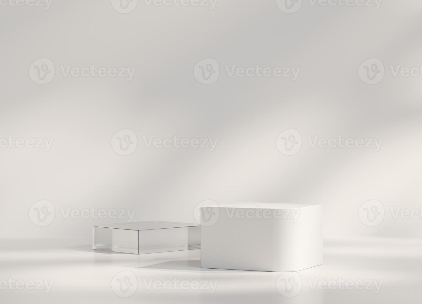 Minimal White and Clear Podium Platform For Product Display Showcase 3D Rendering photo