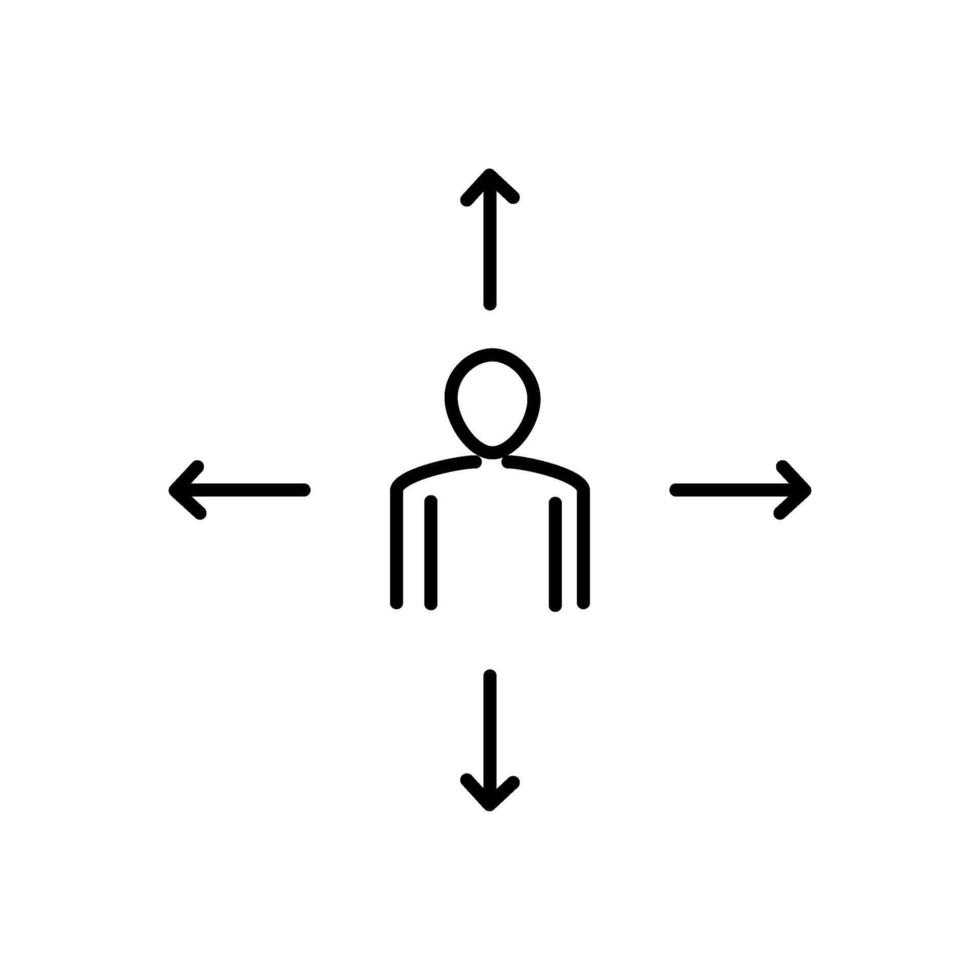 Central outline icon of a simplified human figure or user within a circular outline Icon vector