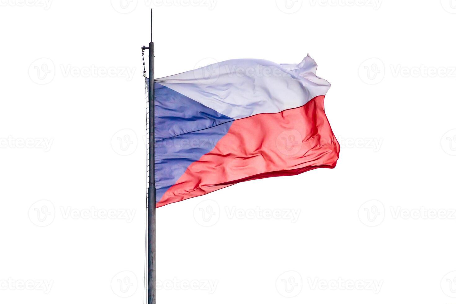 Czech national flag flying in the wind, isolated on a white background photo