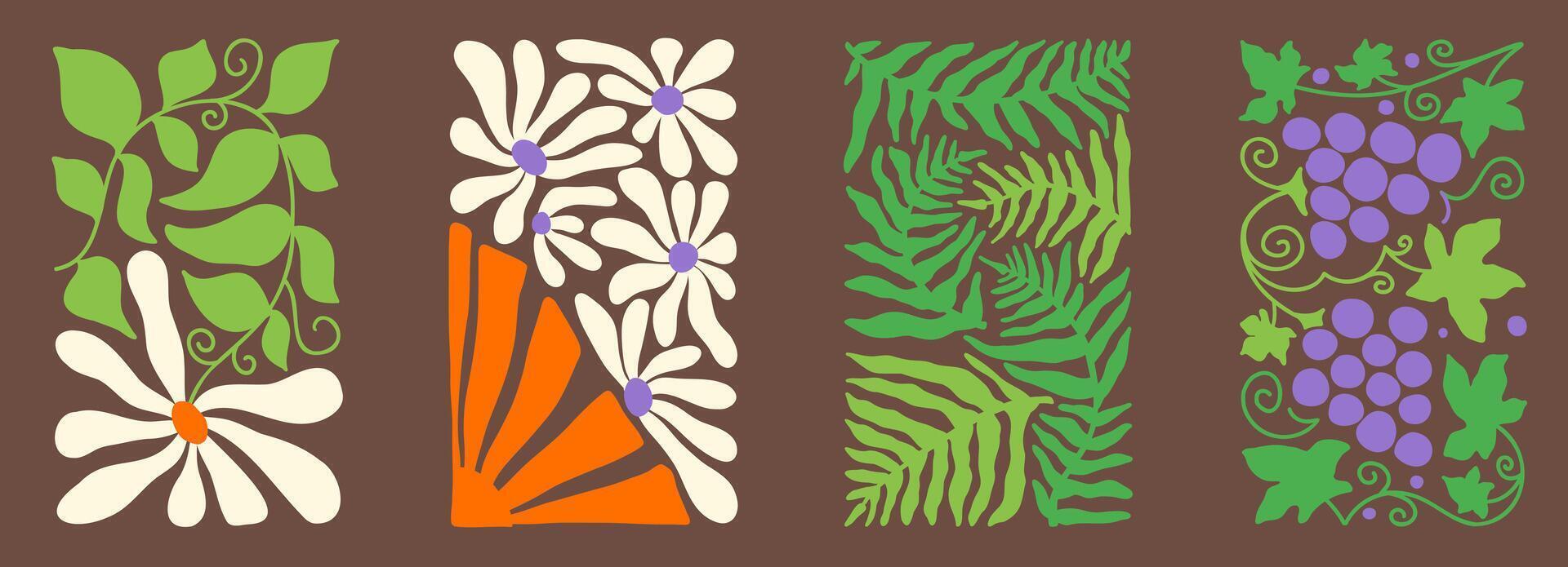 Artistic 70s wave and flower composition vector