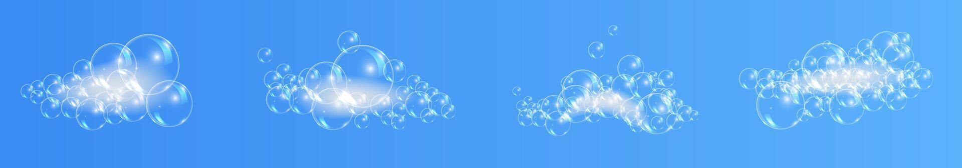 Set of shampoo and soap foam. Bath foam soap with bubbles isolated illustration vector